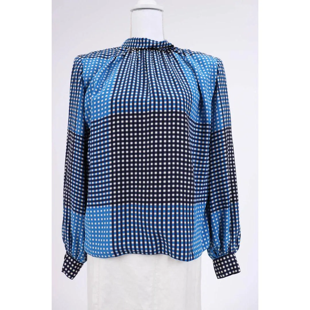 GALANOS 1980's Black, Blue and White Check Patterned Silk Jacket |  L/XL