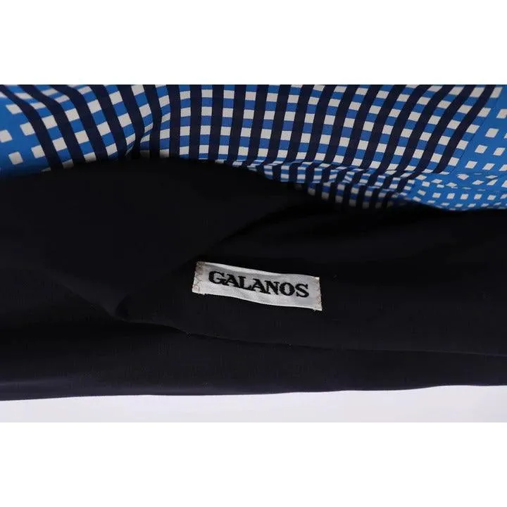 GALANOS 1980's Black, Blue and White Check Patterned Silk Jacket |  L/XL