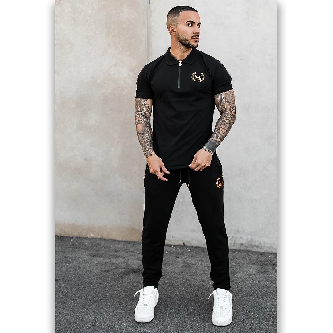 Gold Crest Cotton Tracksuit - Black