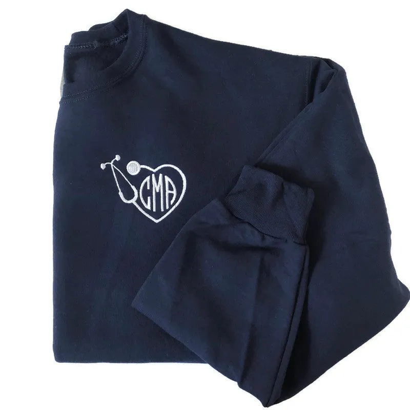 Heart Stethoscope Monogram Crewneck Sweatshirts