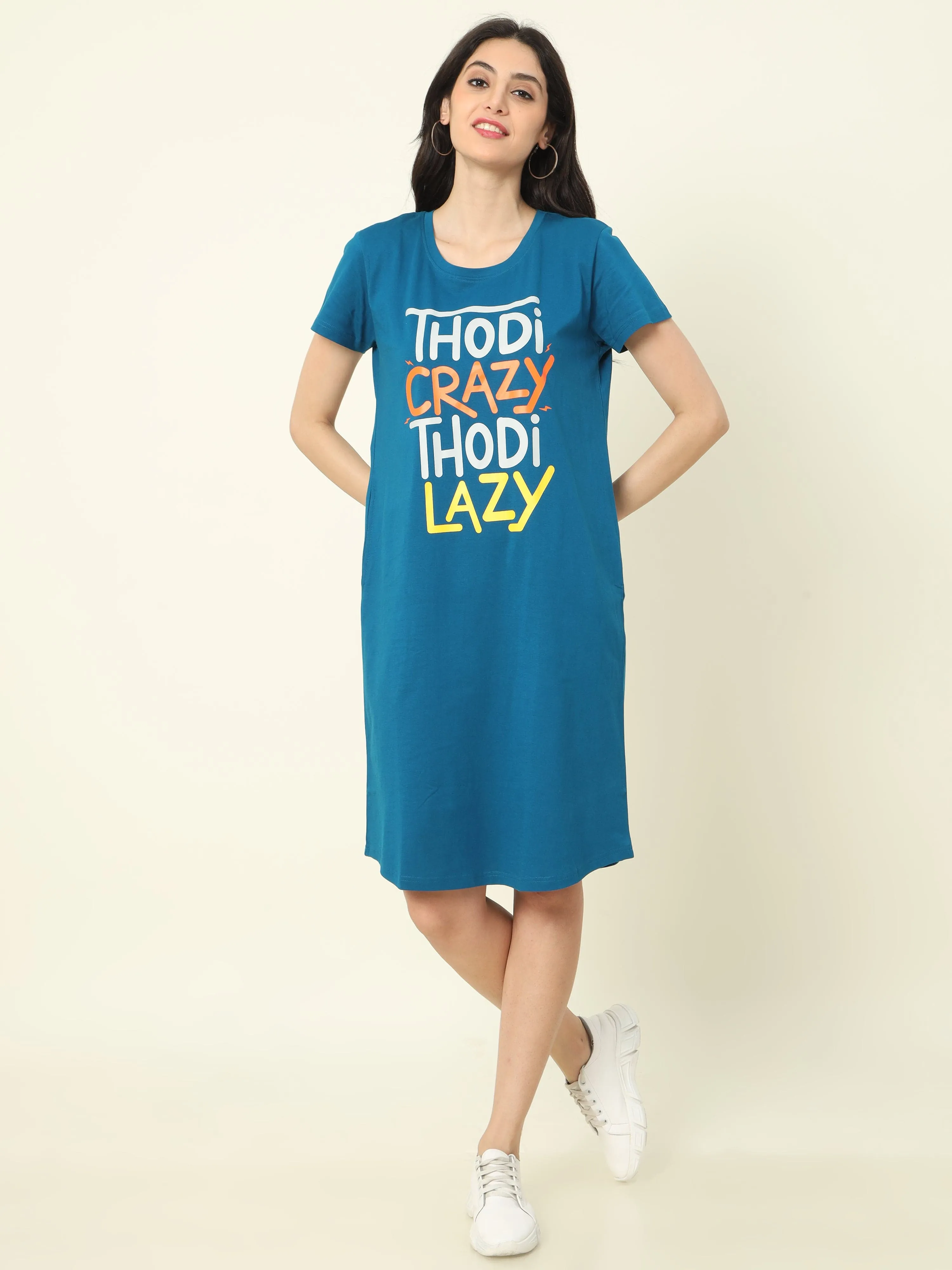 Hindi Blue Hosiery Cotton Short Nighty Plus Size