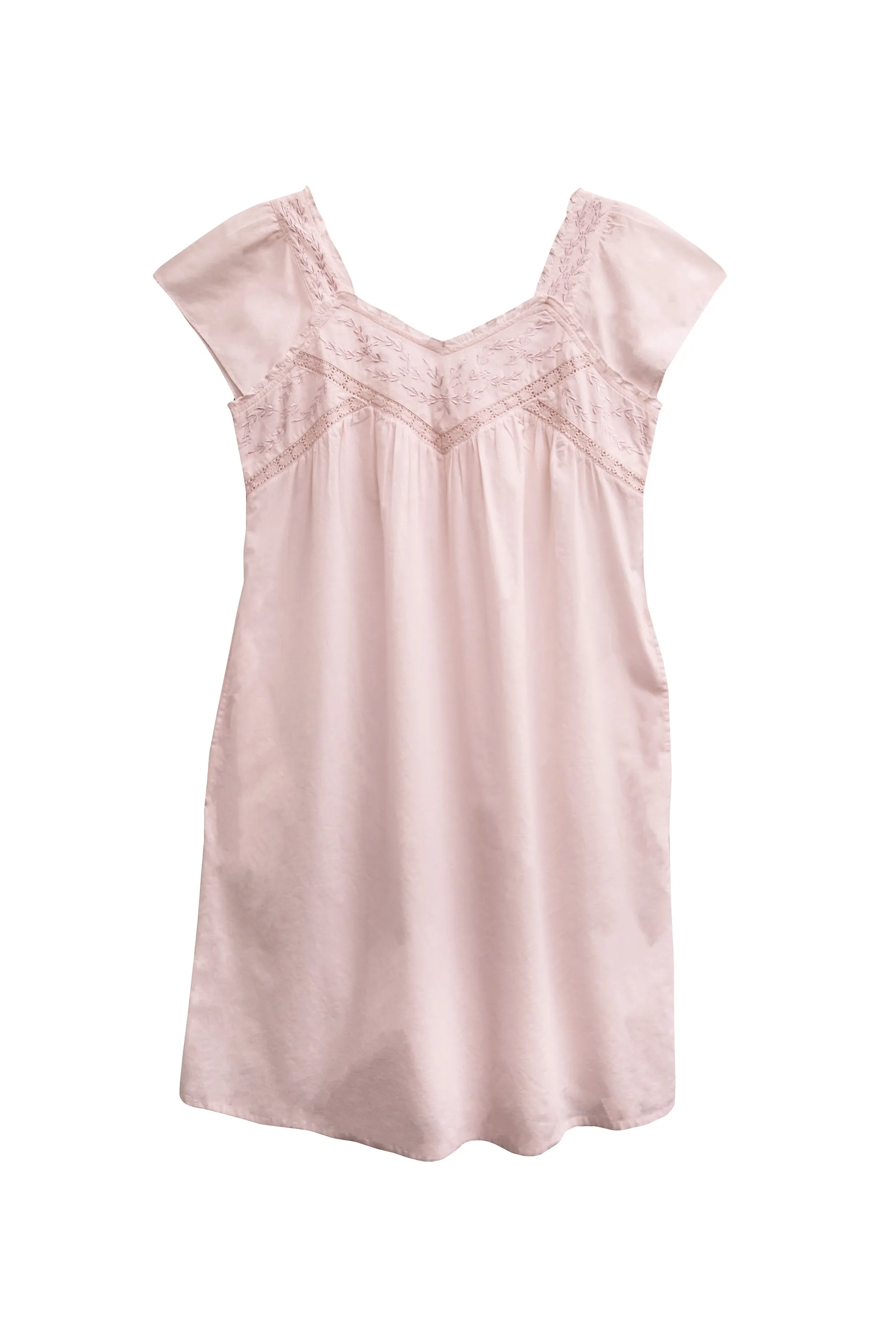 La Cera 100% White Cotton Embroidered Sweetheart Chemise - Plus Size