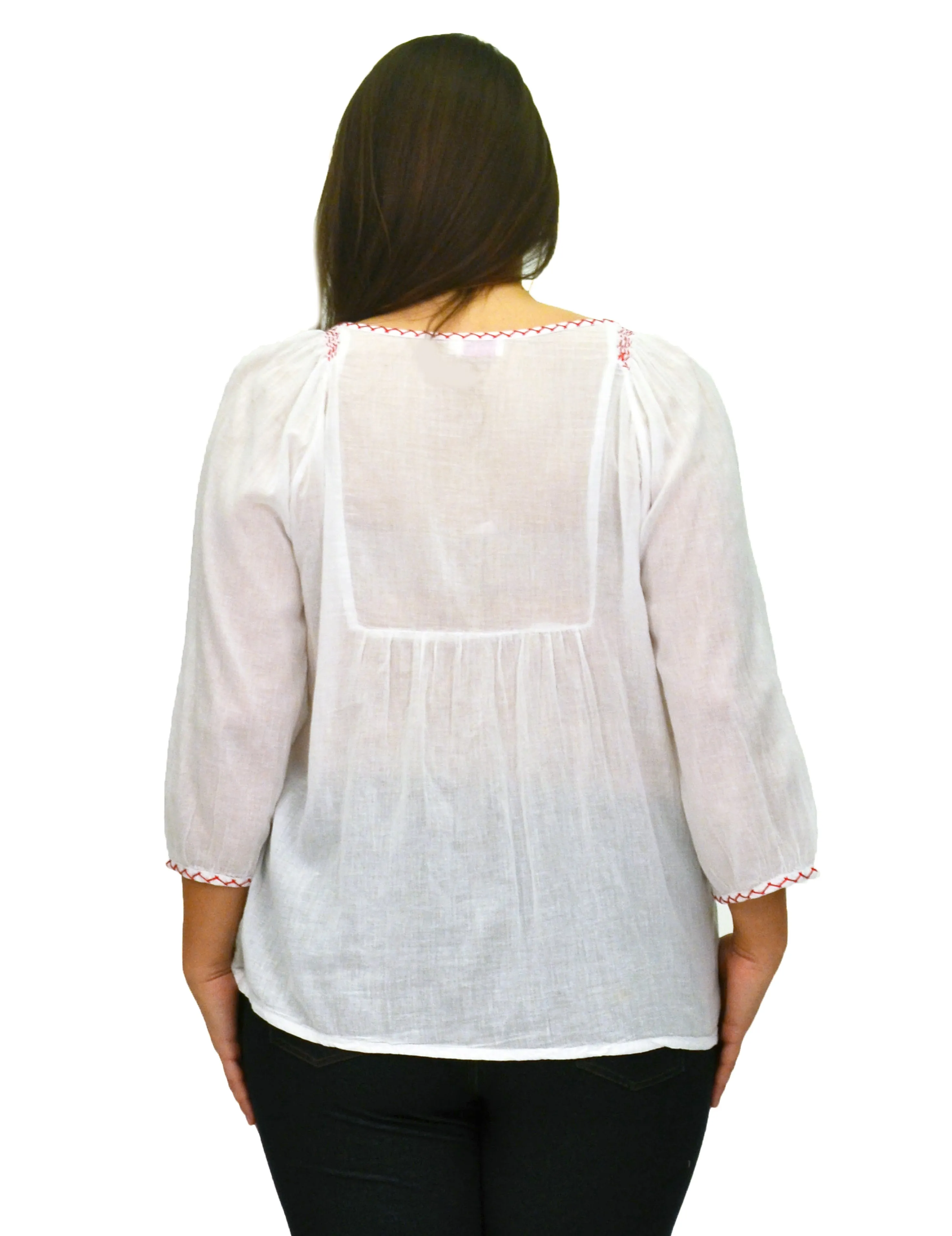 La Cera Plus Size Embroidered Peasant Top