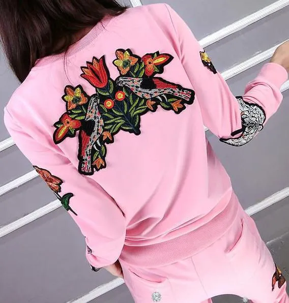 'L'aveugle Par Amour' Embroidered Tracksuit - (White, Pink, Red, Blue, Black)