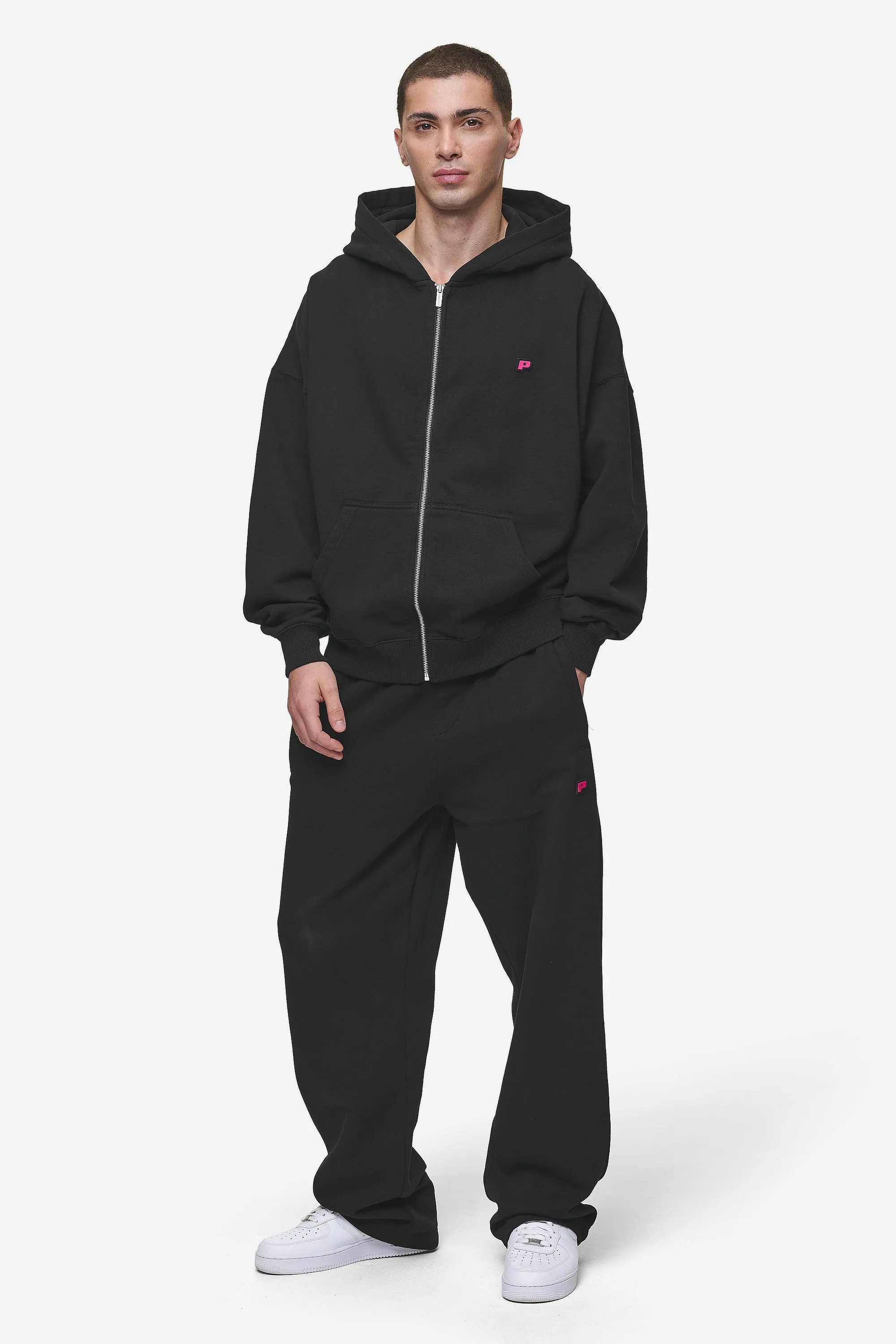 Leono Boxy Sweat Jacket Washed Black Virtual Pink Gum