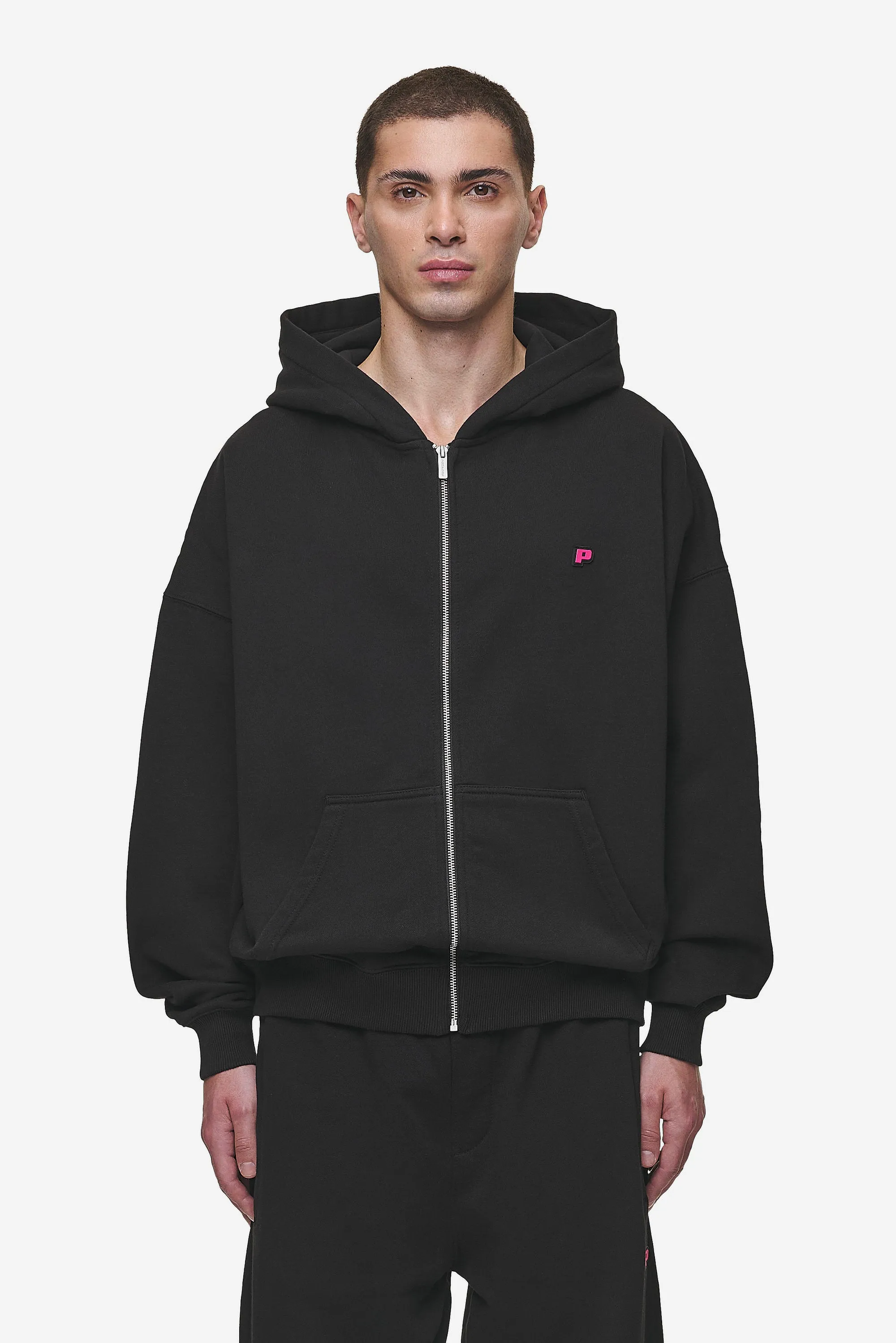 Leono Boxy Sweat Jacket Washed Black Virtual Pink Gum