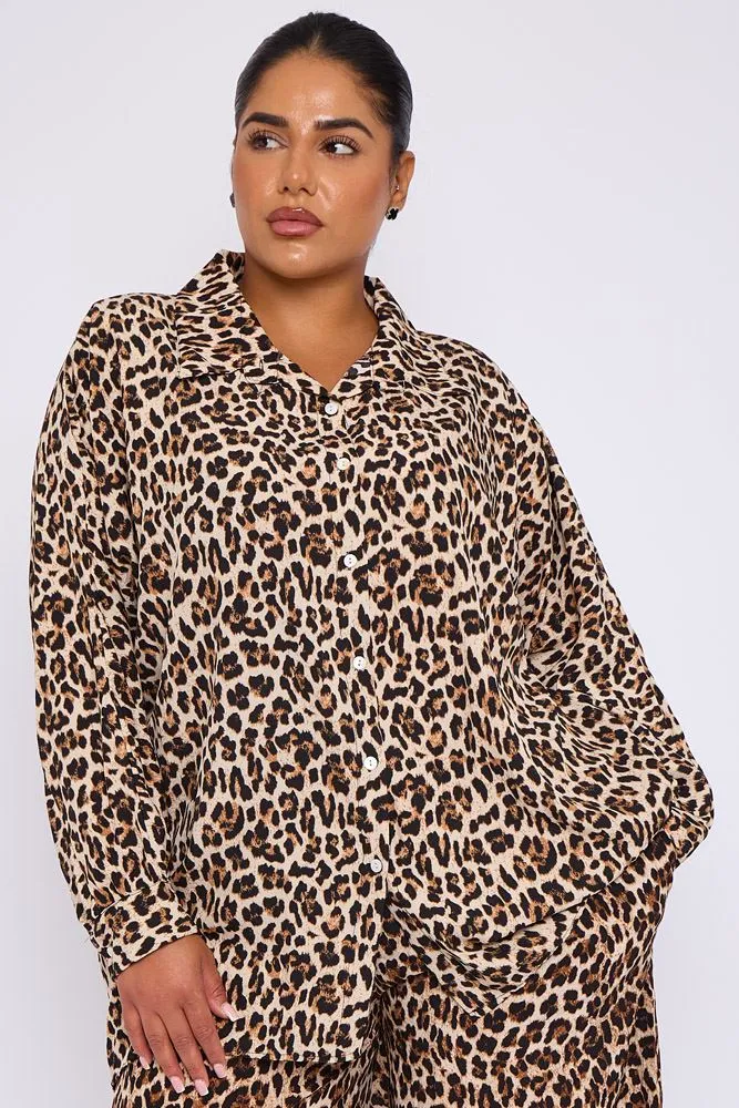 Leopard Print Collar High Low Hem Shirt