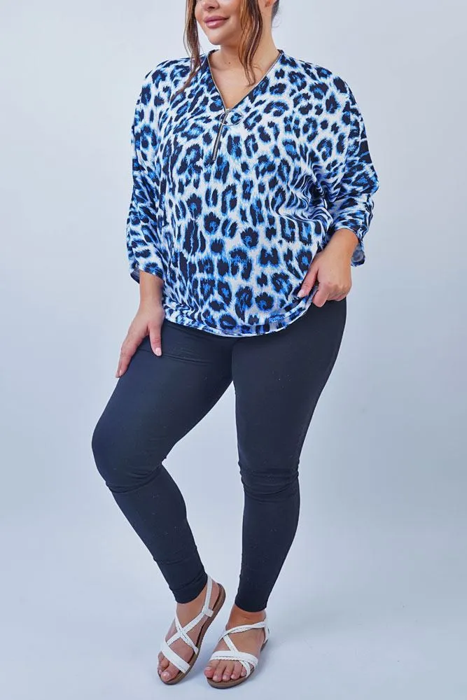 Leopard Print Zip Neck Top