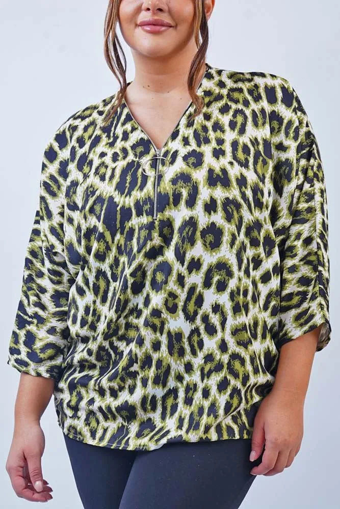 Leopard Print Zip Neck Top