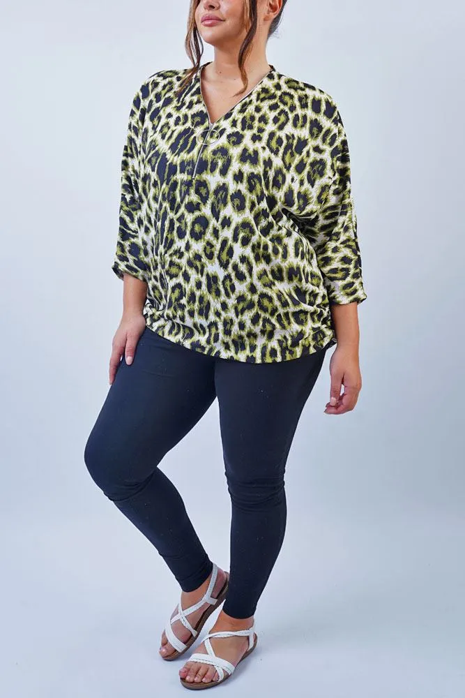 Leopard Print Zip Neck Top