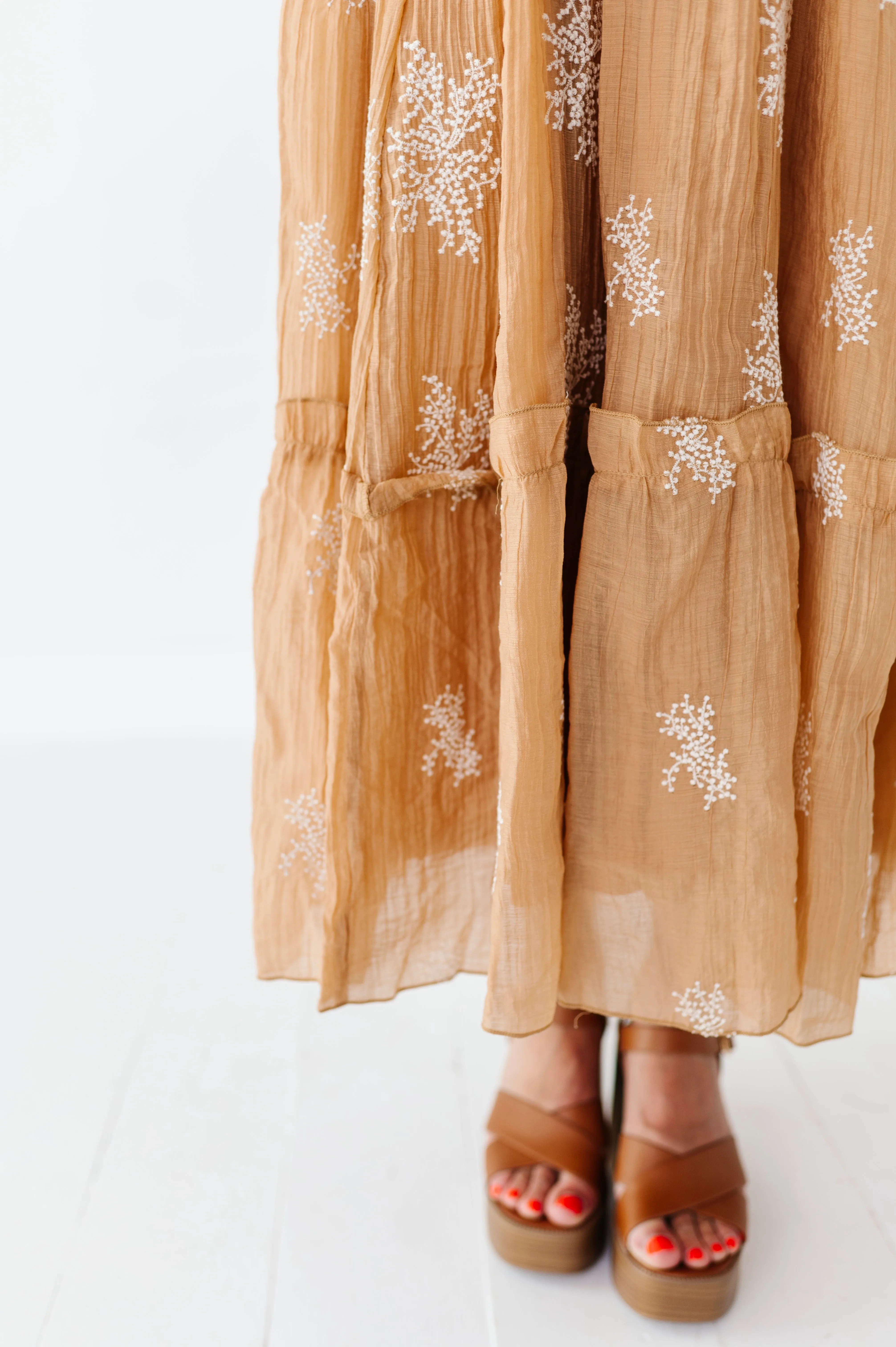 Lola Embroidered Dress in Camel