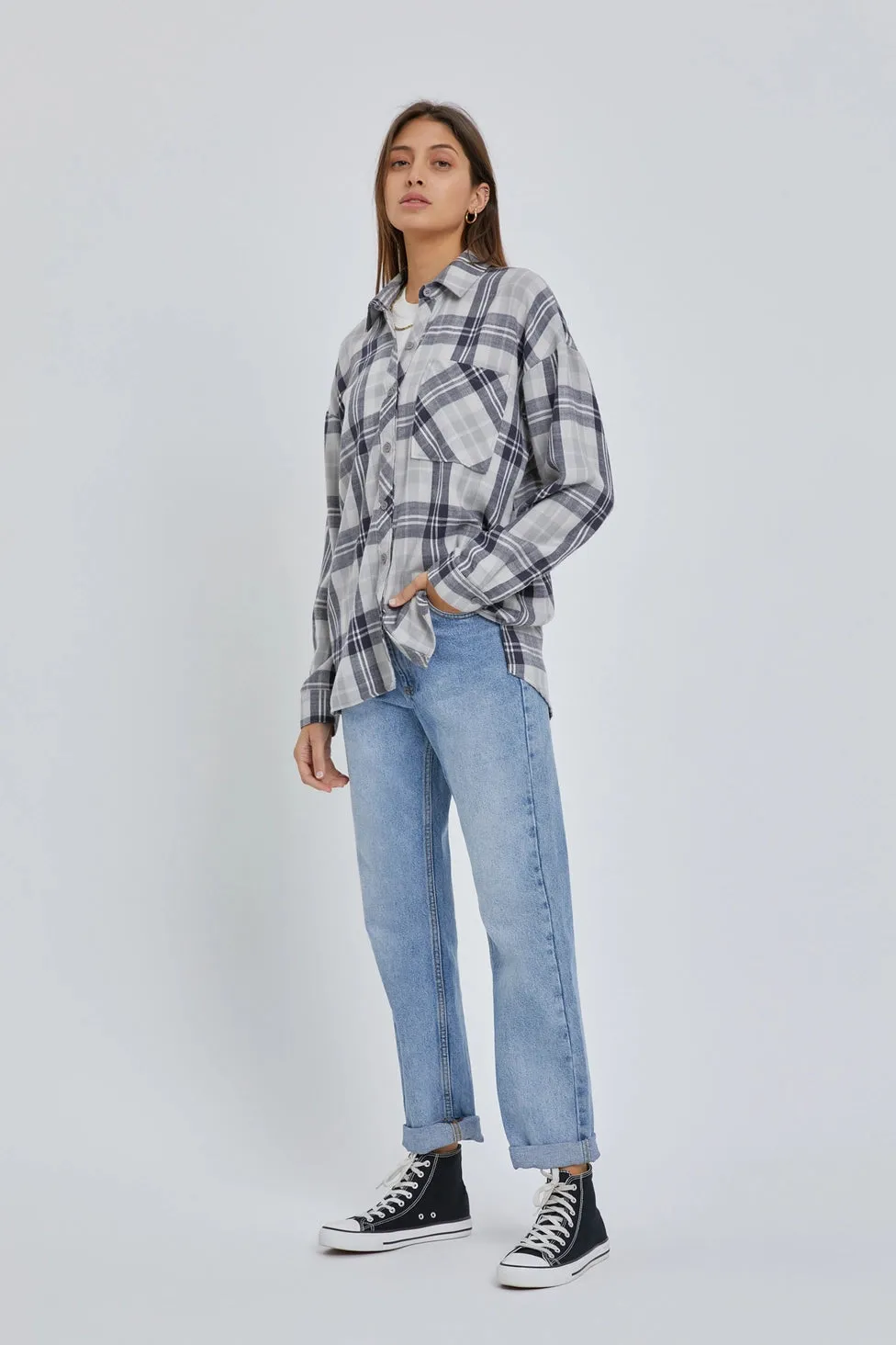 Maddie Oversized Boyfriend Flannel Shirt - Plus Size