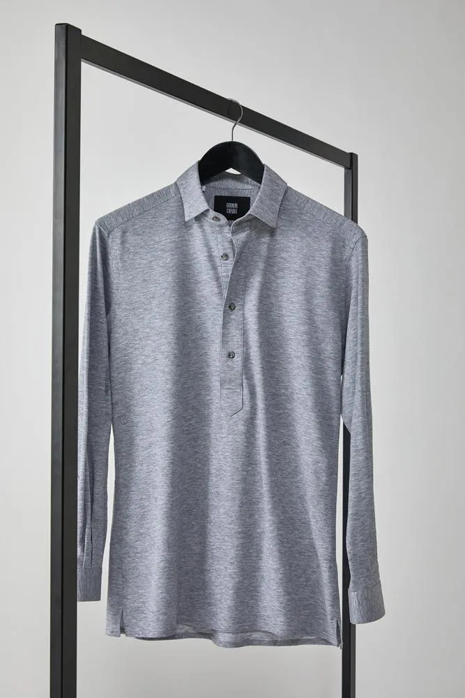 Magnus Long Sleeve Polo Shirt - Grey Cotton Pique