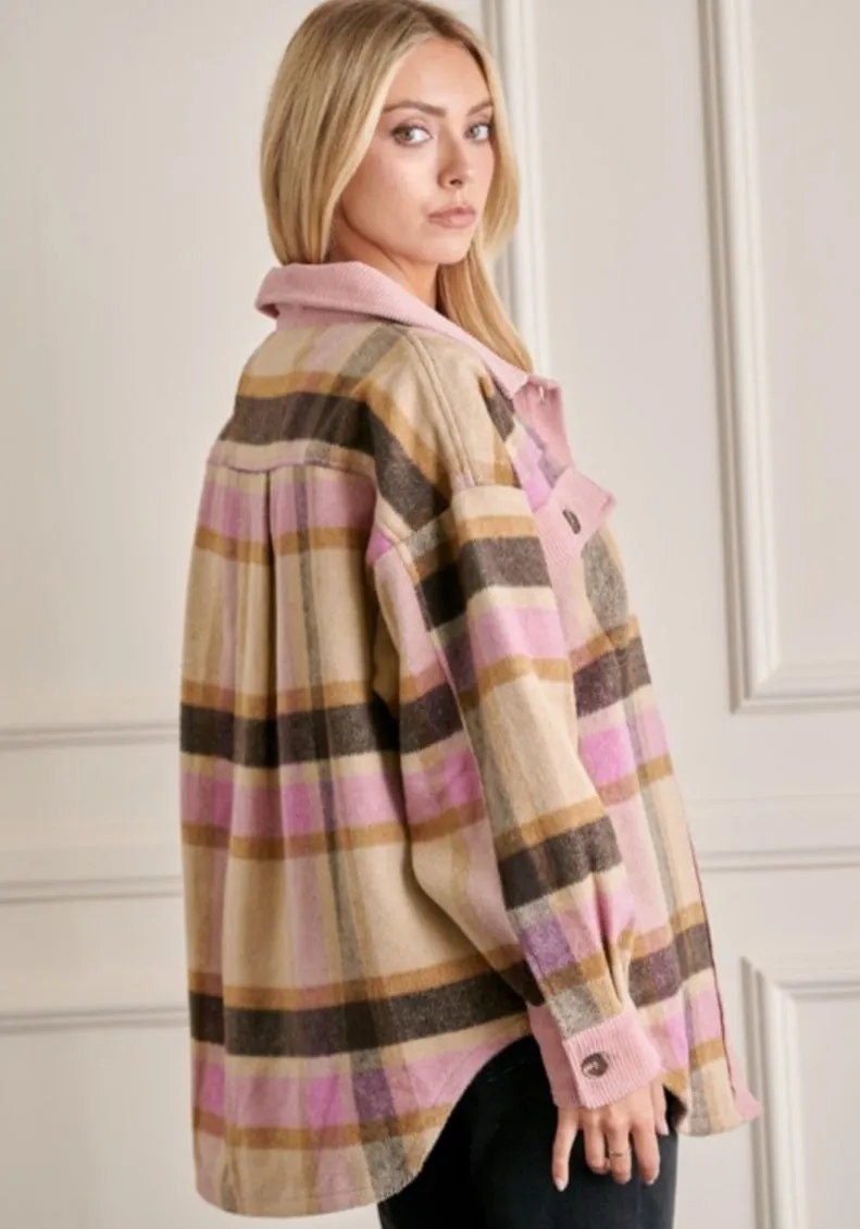 Mauve Plus Size Plaid Jacket