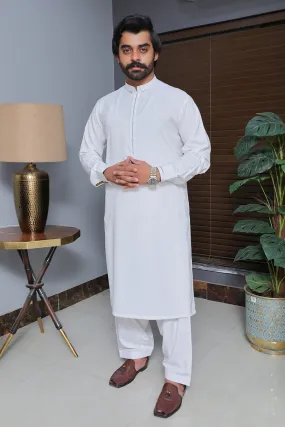 Men fabric wash n wear Kameez Shalwar OFF white