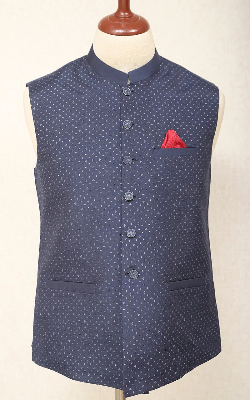 Men Premium Printed Waistcoat Navy