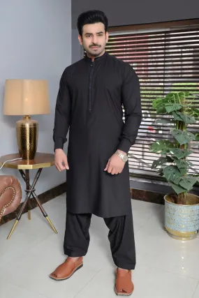 Men Wash-n-Wear Kameez Shalwar Black