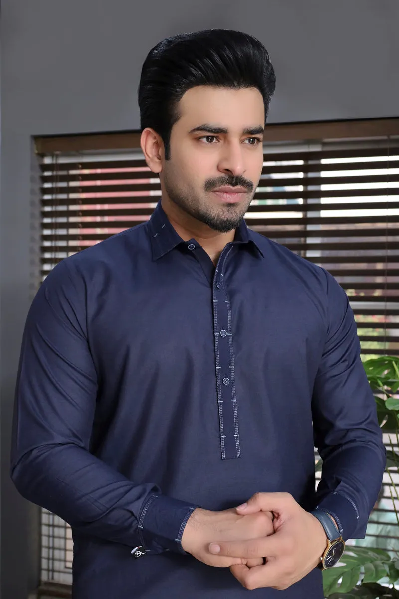 Men Wash-n-Wear Kameez Shalwar Navy