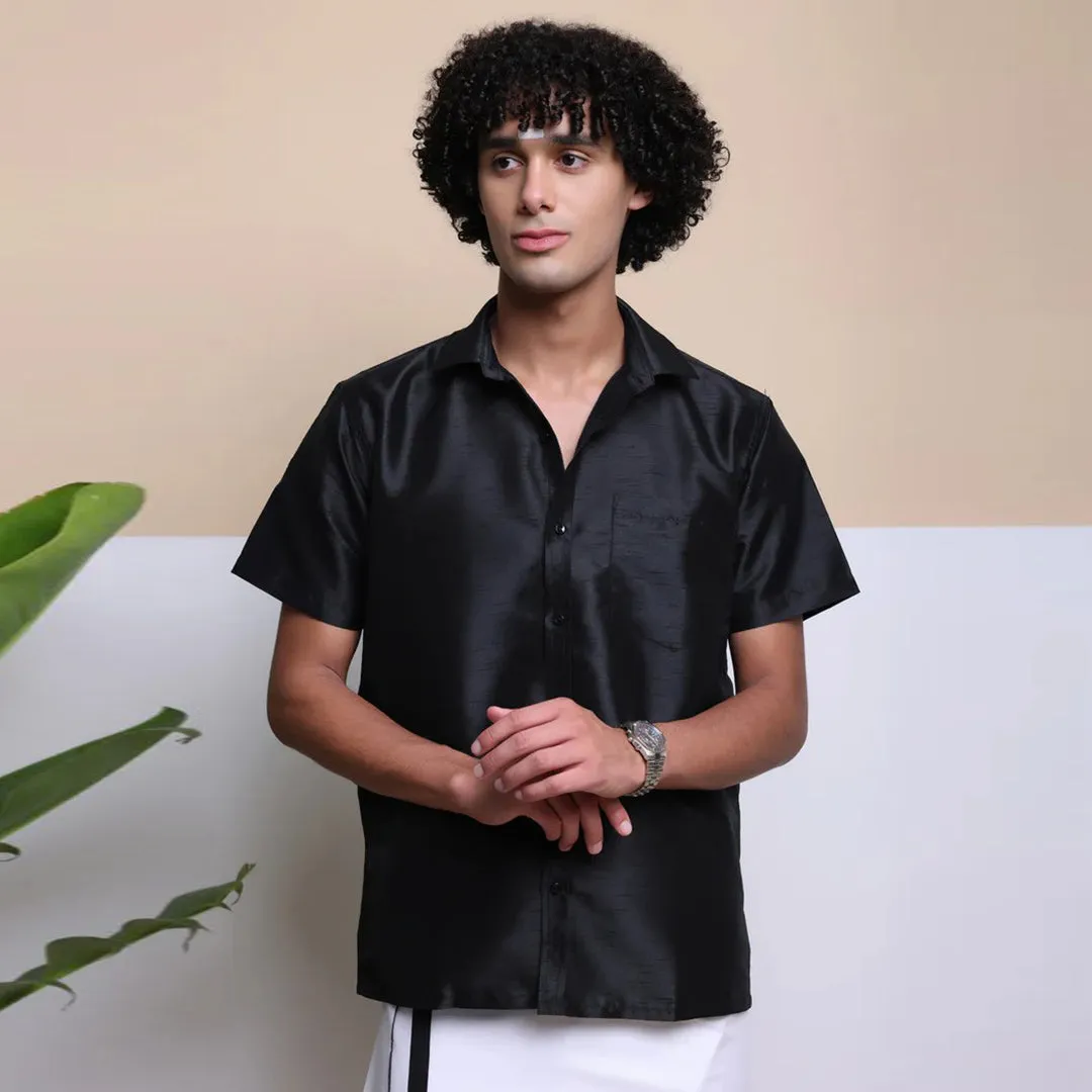 Men's Ethnic Wear Silk Shirt (Black)