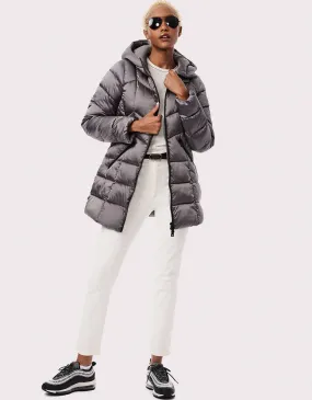 Metallic Fab Funnel Quilted Puffer Jacket