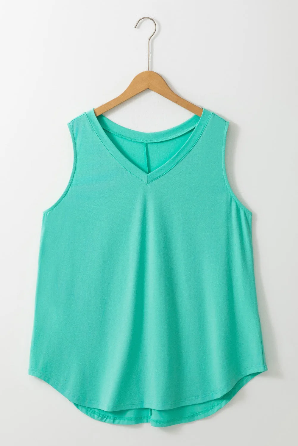 Mint Green V Neck Shift Tank Top in Curvy Size ONLY