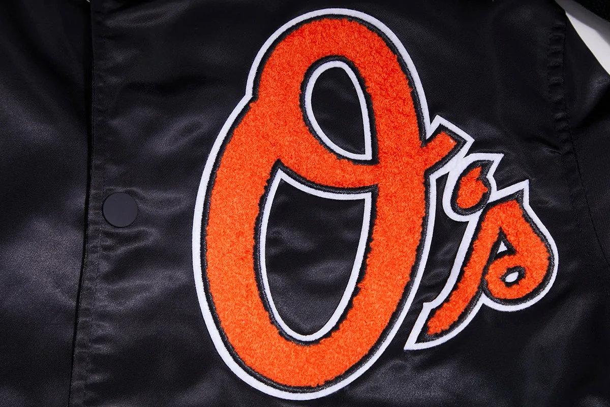 MLB BALTIMORE ORIOLES OLD ENGLISH MEN'S SATIN JACKET (BLACK/ORANGE)