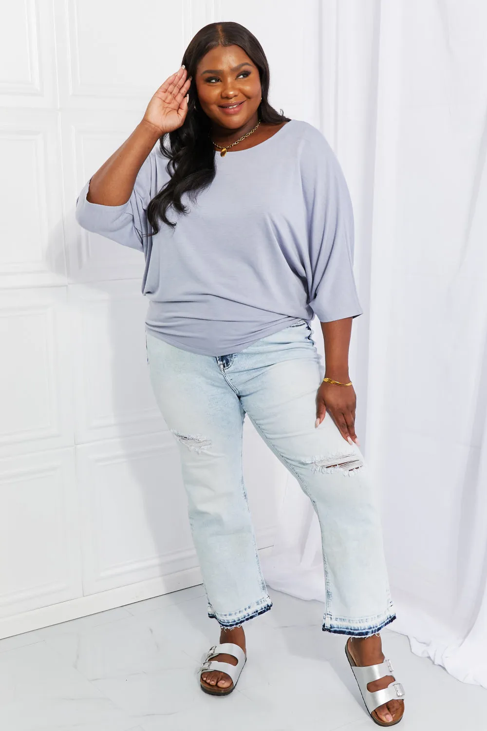 Needless to Say Dolman Top in Misty Blue