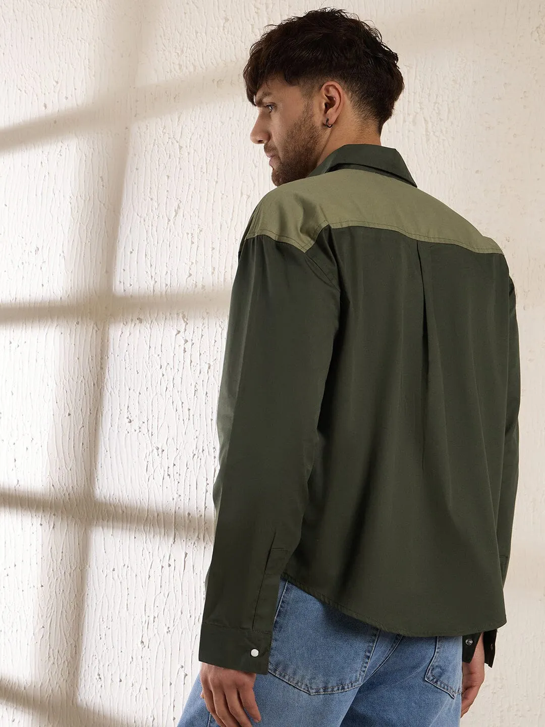 Olive Contrast Panel Oversized Shirt