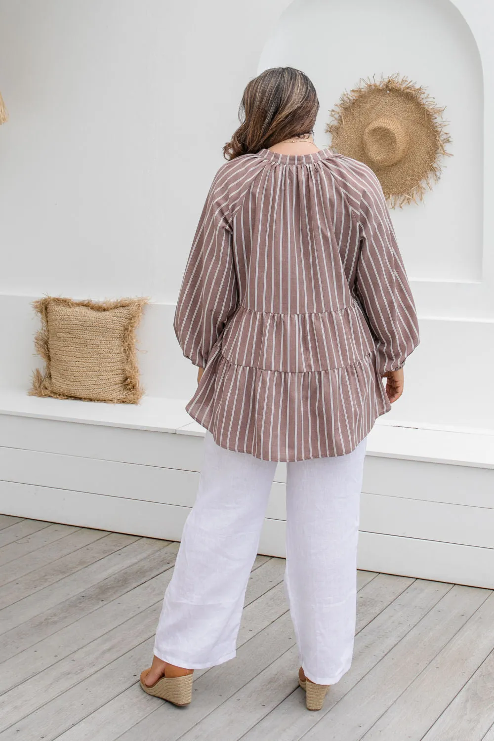 Pin Stripe Casual Top - Mocha