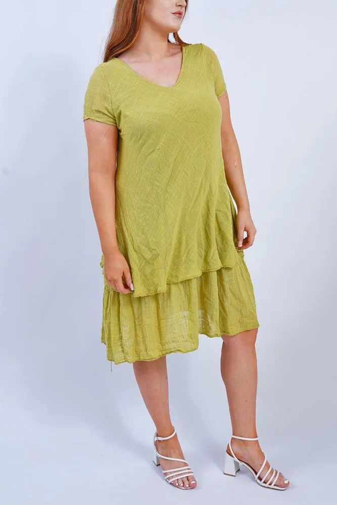 Plain Layered Hem Cotton Dress