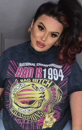 Plus Size Bad B Championship Ring 💍💍 Stonewashed Black T-Shirt