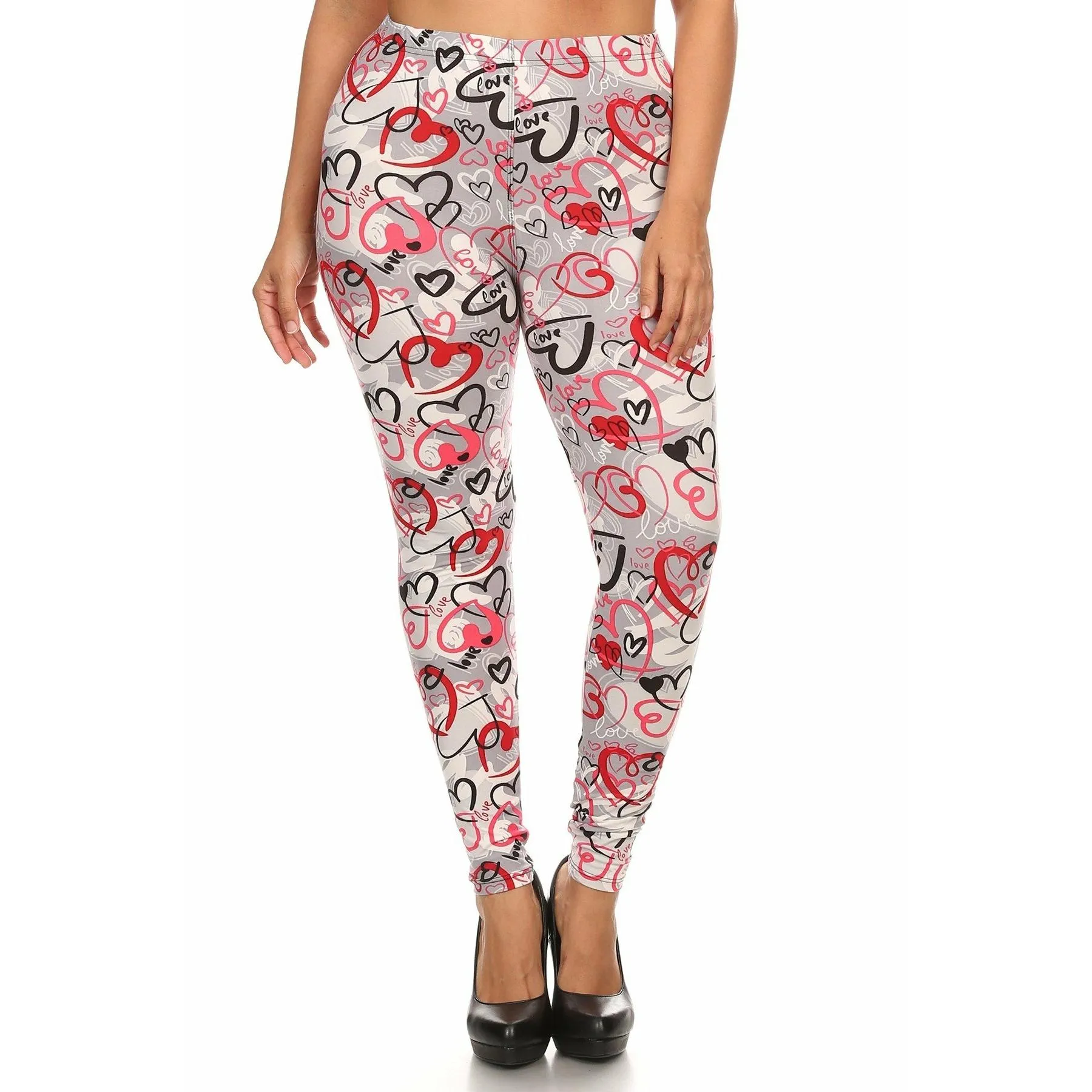 Plus size heart print full length leggings