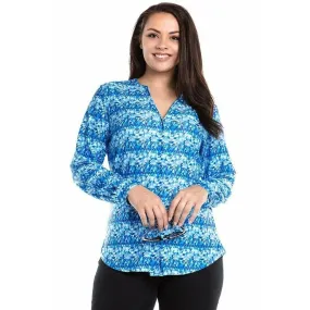 Plus size long sleeve zig zag print button down top