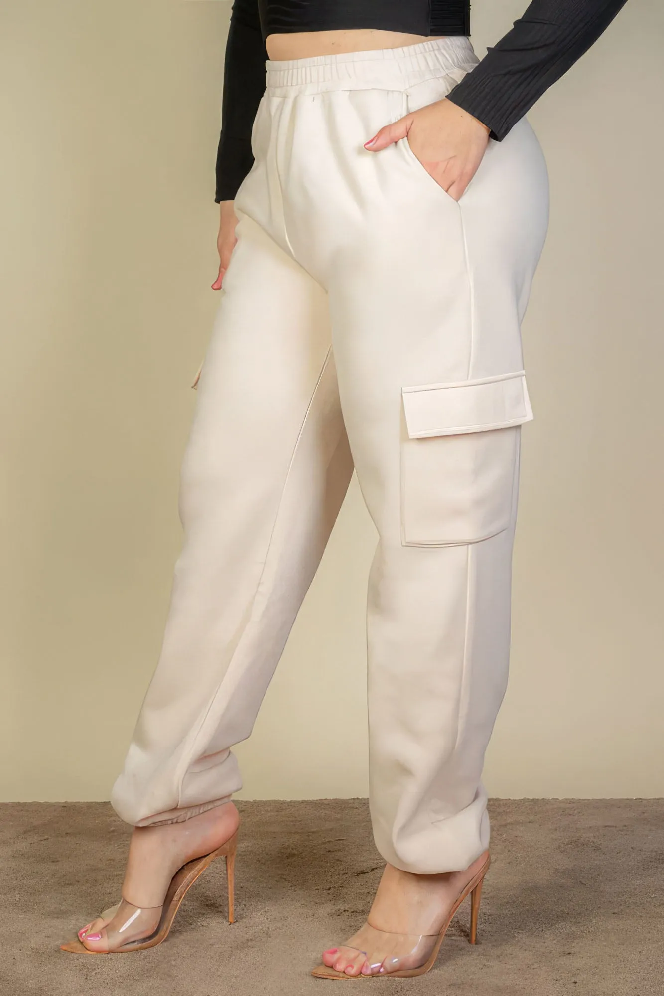 Plus Size Side Pocket Stone Sweatpants