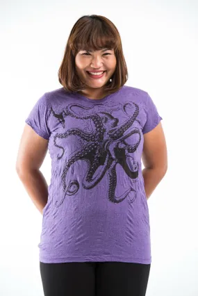 Plus Size Sure Design Women's Octopus T-Shirt Purple