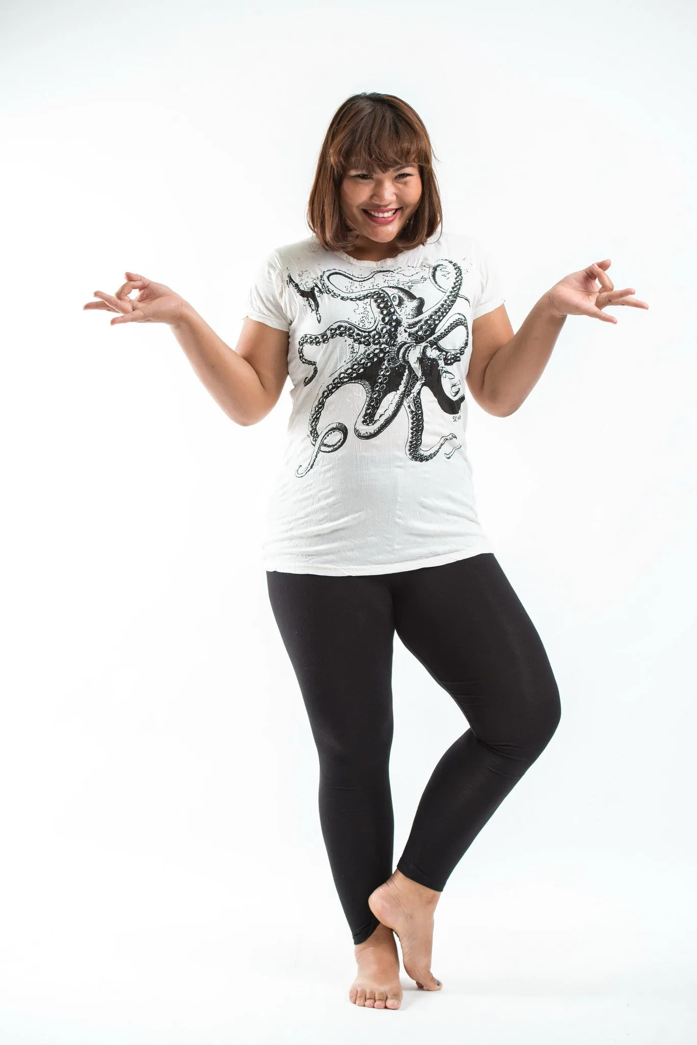 Plus Size Sure Design Women's Octopus T-Shirt White