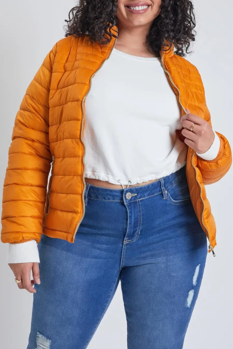 Plus Size Women's Winter Fitted Puffer Jacket