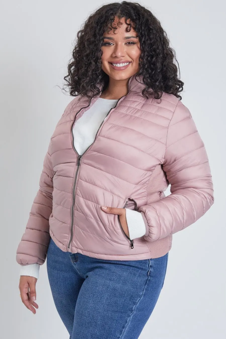 Plus Size Women's Winter Fitted Puffer Jacket