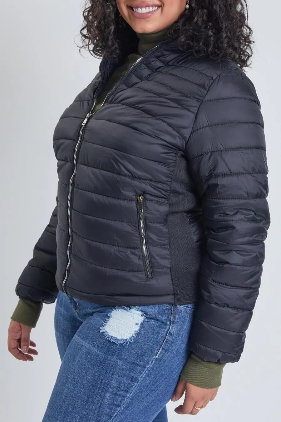 Plus Size Women's Winter Fitted Puffer Jacket