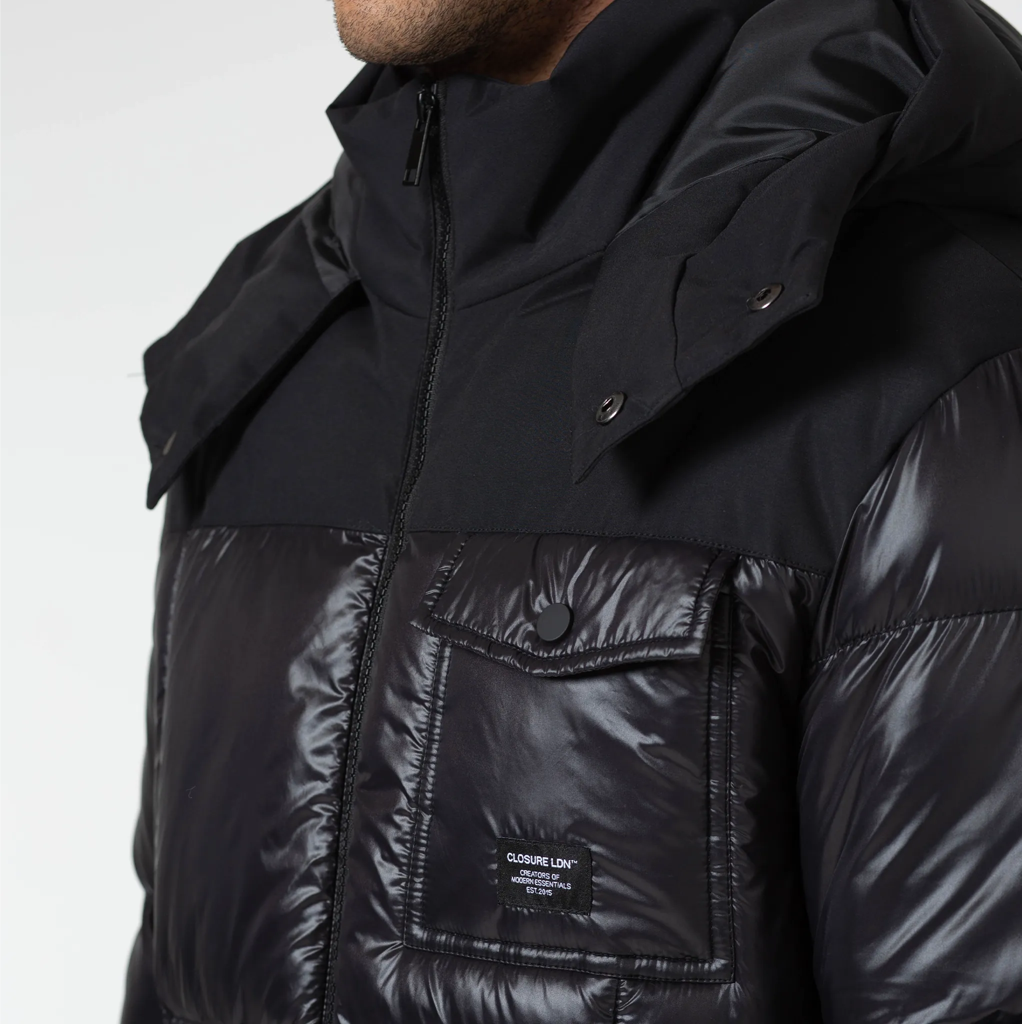 Pocket Puffer Jacket | Black Shine