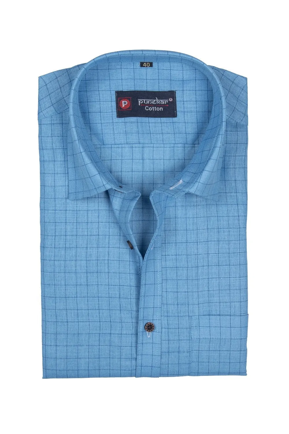 Punekar Cotton Light Blue Color Check Criss Cross Woven Cotton Shirt for Men's.