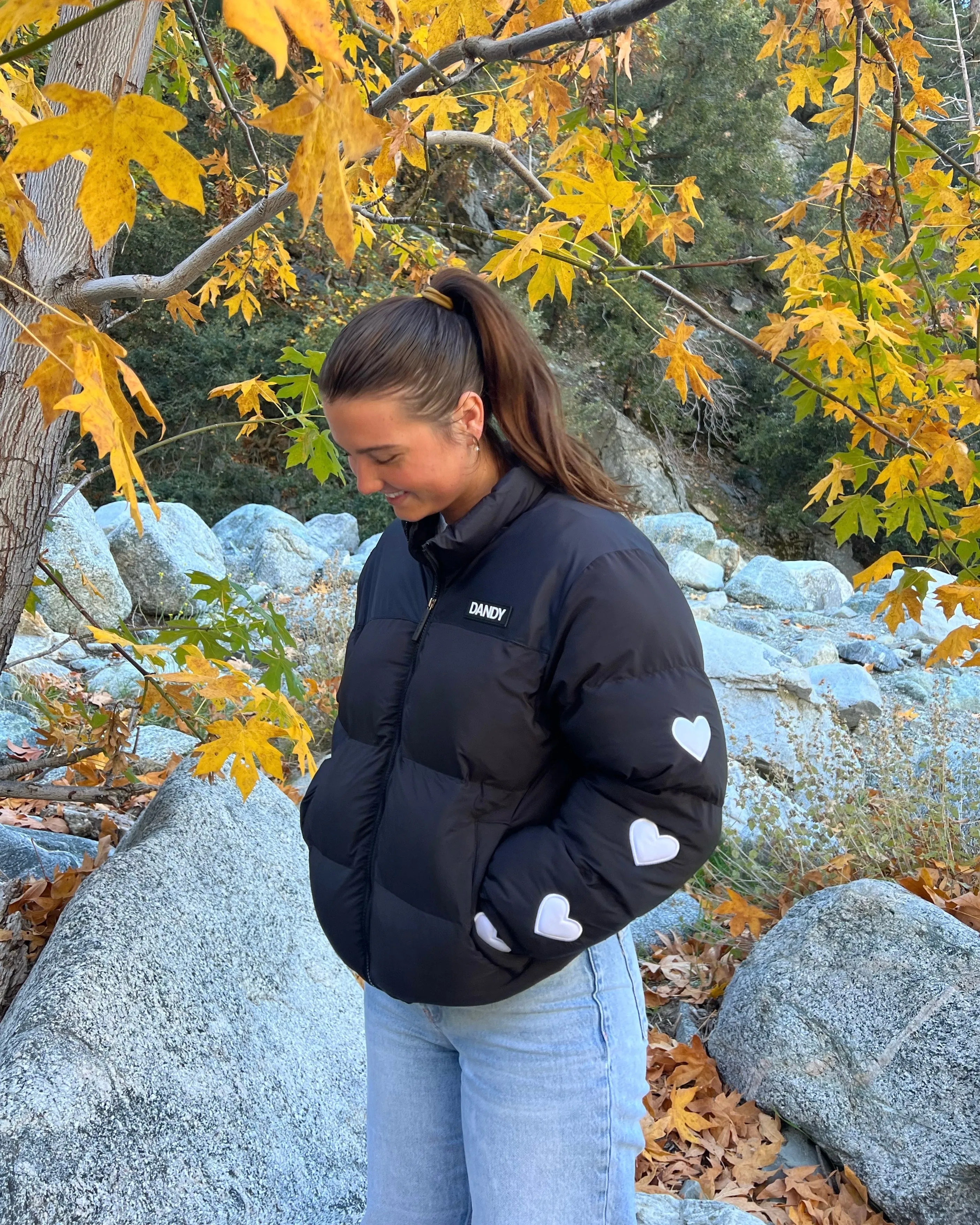 "Heart on My Sleeve" Puffer Jacket in Black