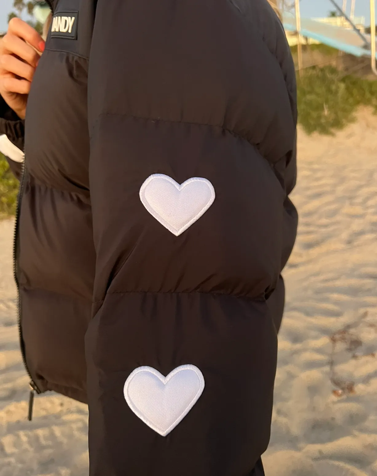 "Heart on My Sleeve" Puffer Jacket in Black