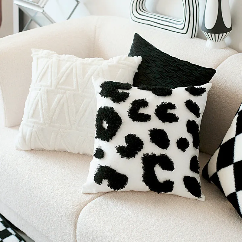 Retro Rabbit Fur Light Luxury Checkerboard Sofa Cushion