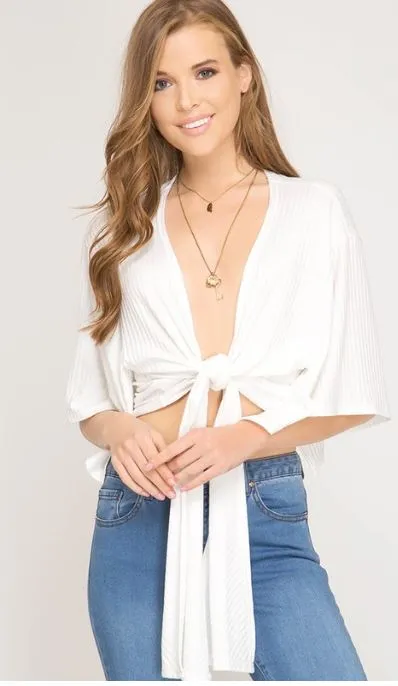 Ribbed Open Tie Crop Top