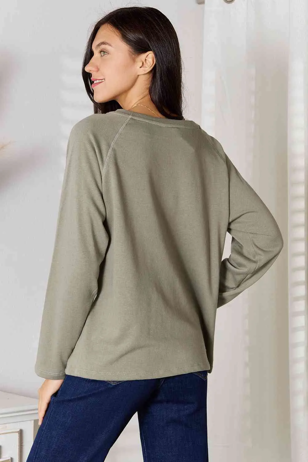 Sage V-Neck Long Sleeve T-Shirt