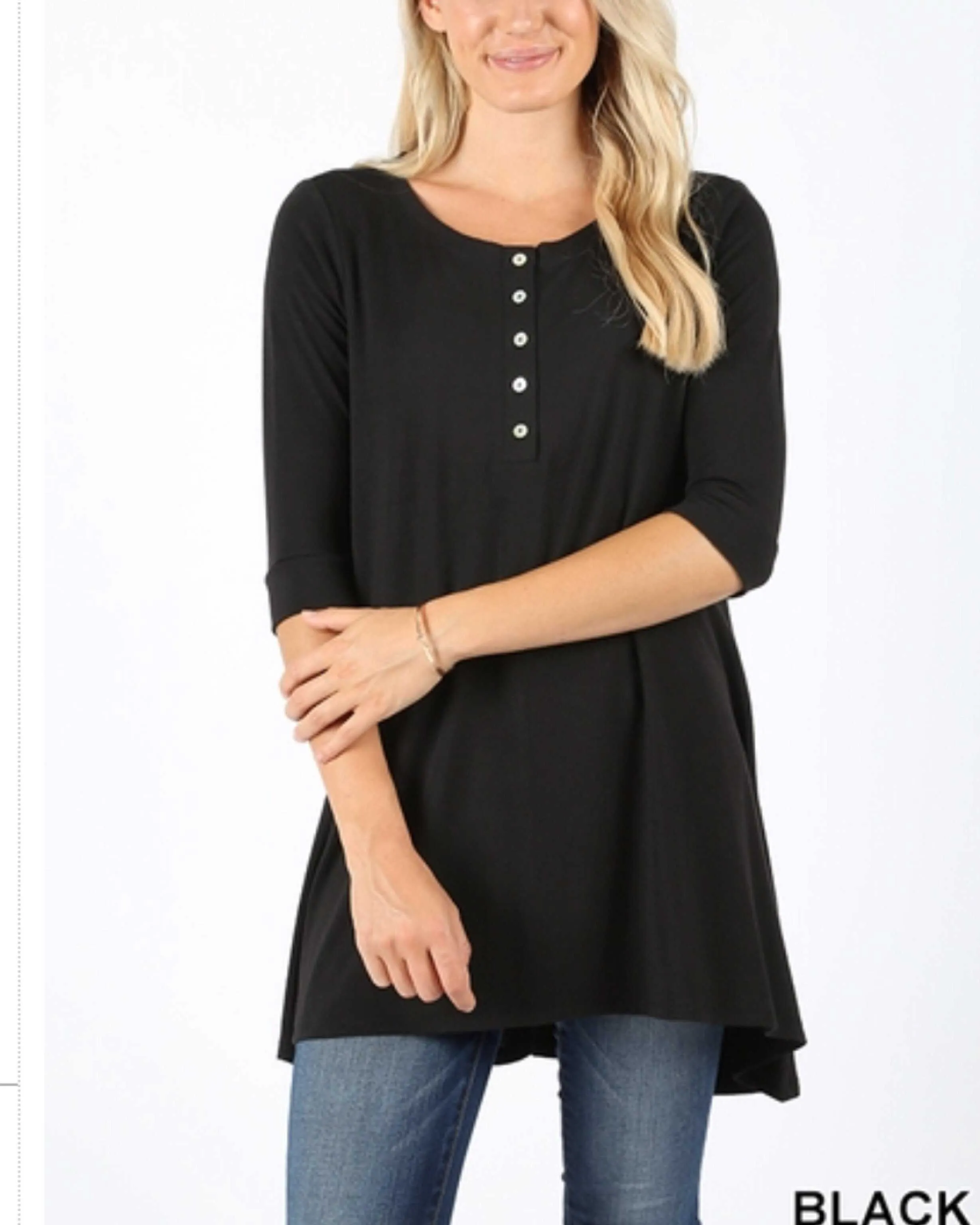 Sarah Black Basic  3/4 Sleeve Top