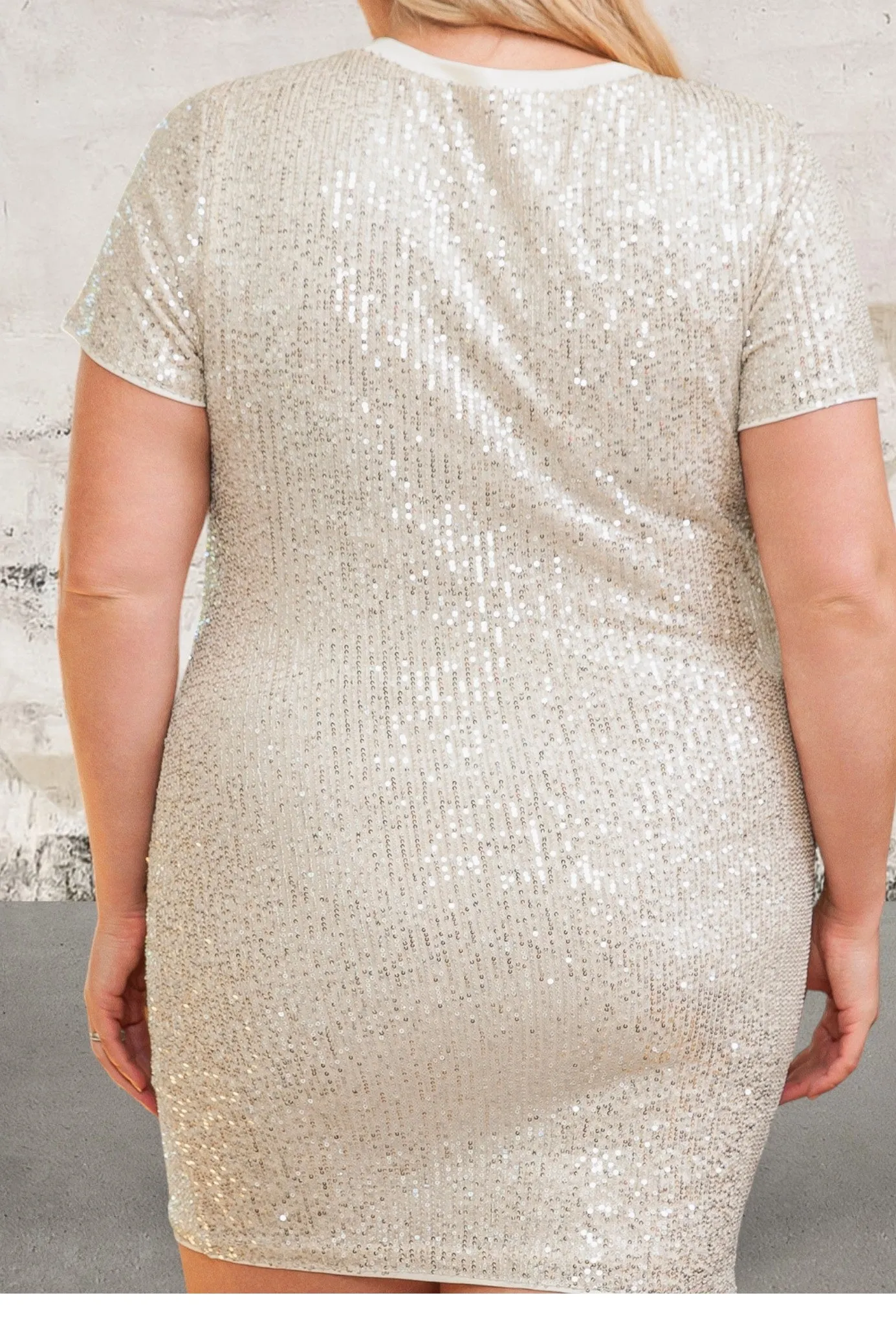 Short Sleeve Light Pink Plus Size Sequin Dress