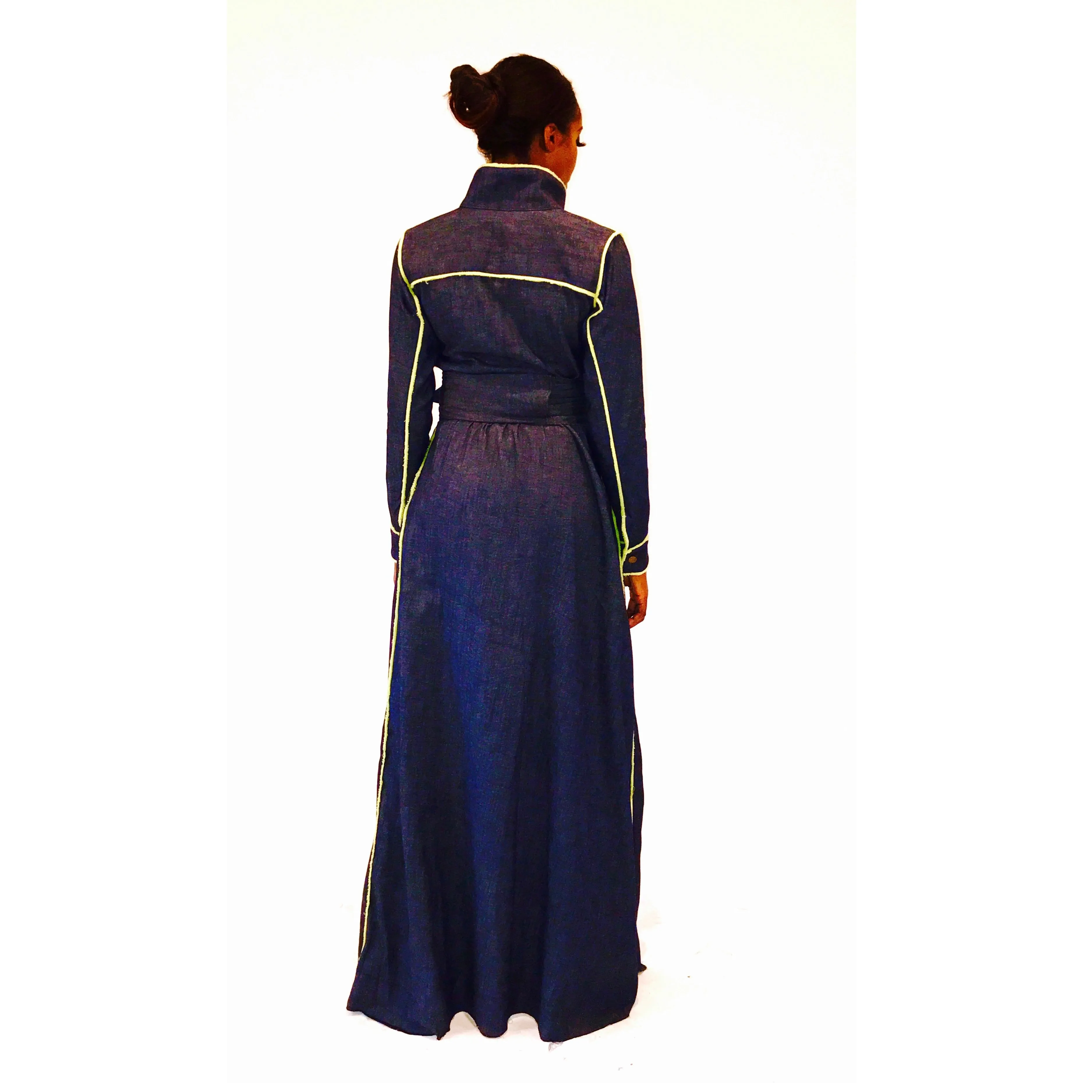 SURYA HAND FRAYED TRUCKER MAXI COAT