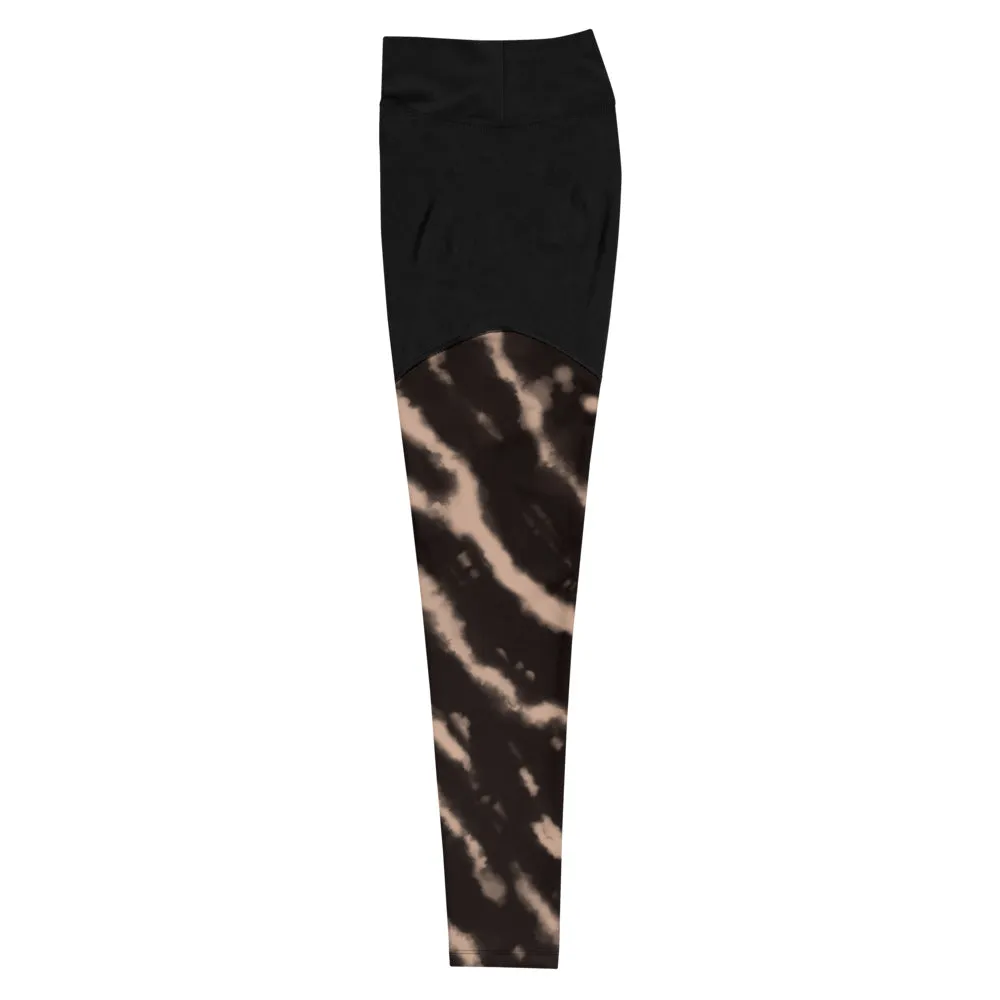 Tie Dye Compression Leggings- Tan